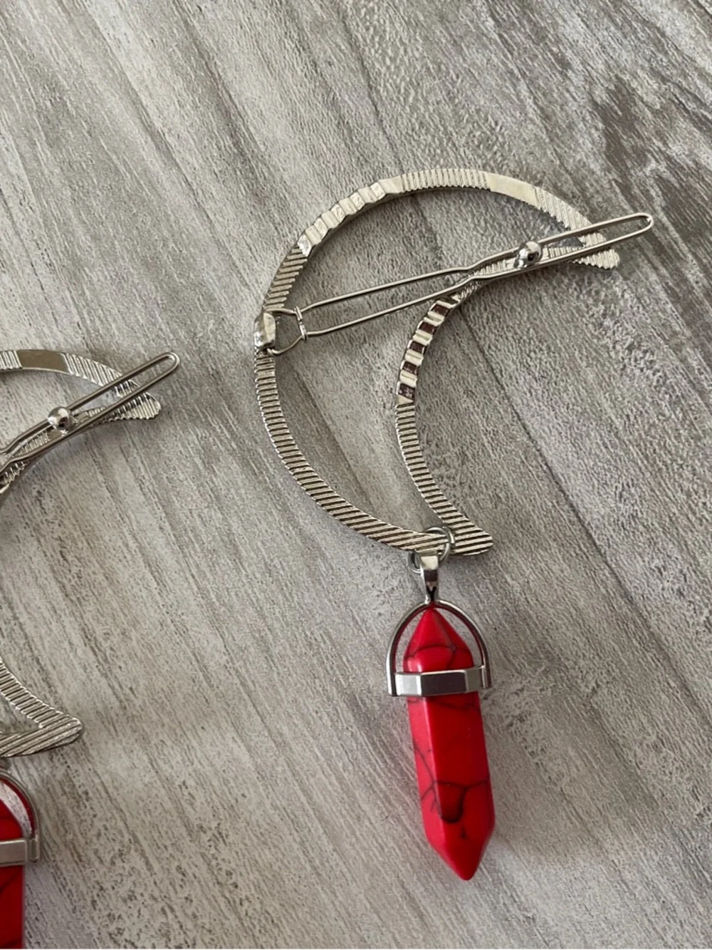 Silver Moon Hair Clip with Red Jasper - Picture 8 of 8